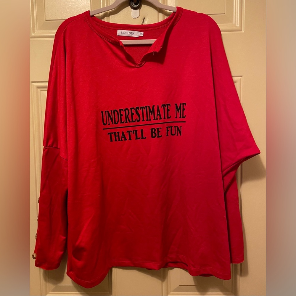Lilicloth Underestimate Me Long Sleeved Red Top in Size 2XL NWOT